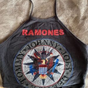 Grey Ramones rock band crop top